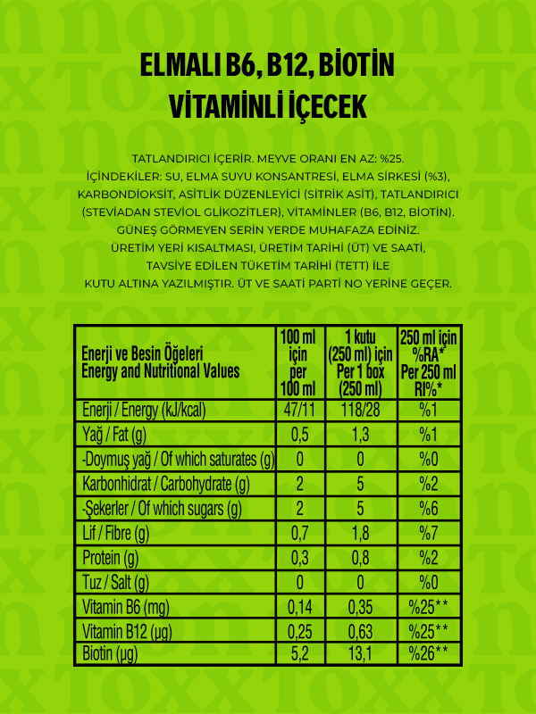 Nontoxx Elmalı Gazlı İçecek 250 ML