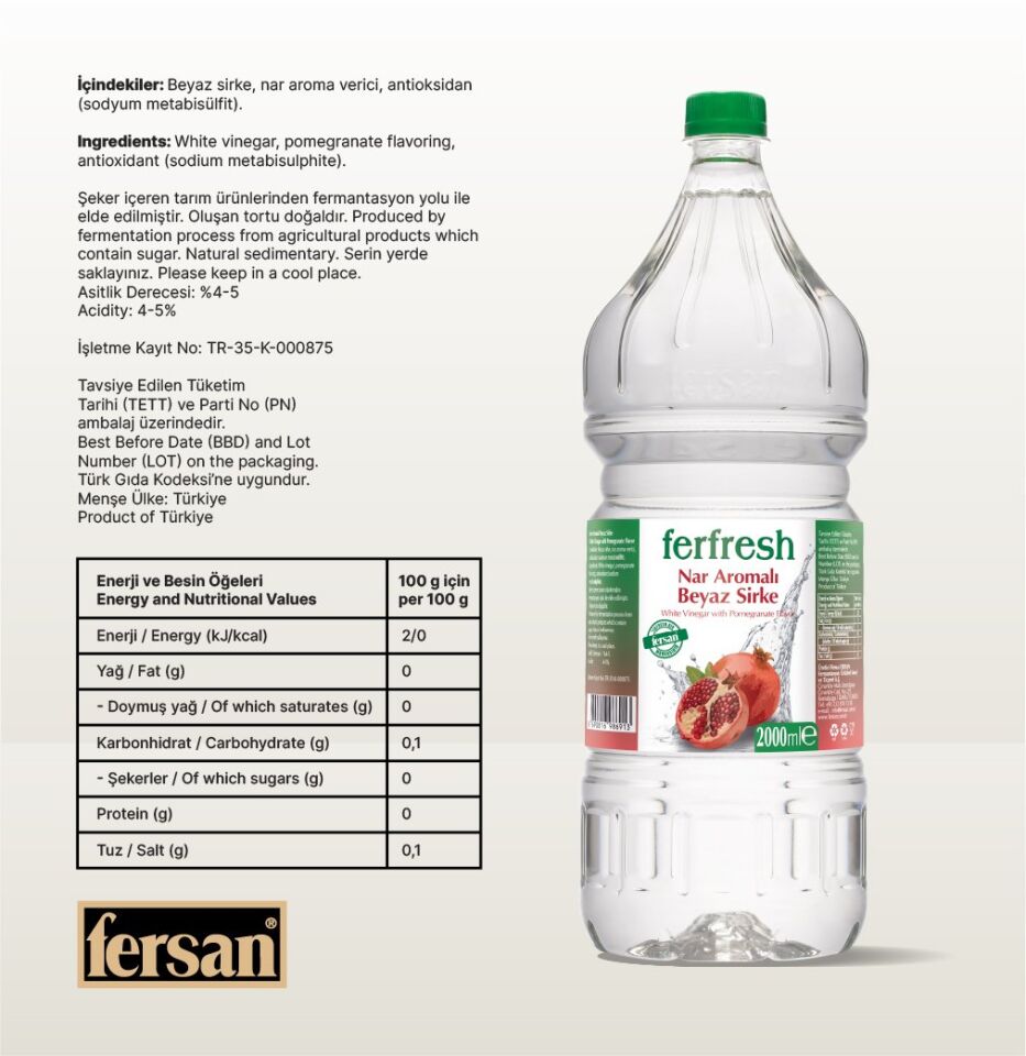 Ferfresh Beyaz Sirke 2 Lt Pet Nar Aromalı