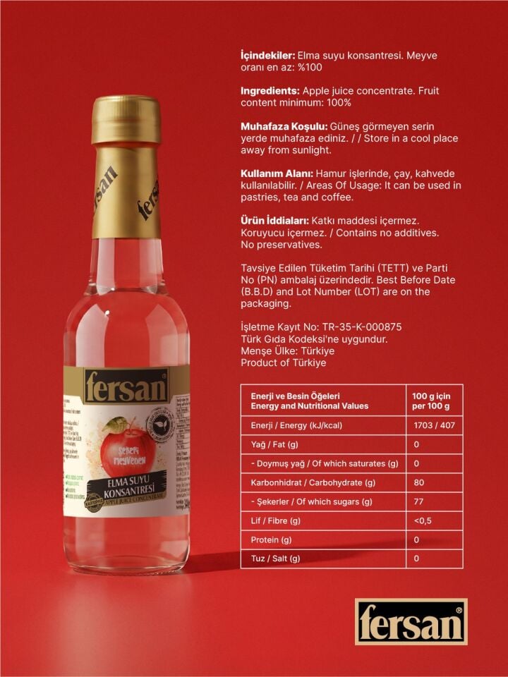 Deiyonize Elma Suyu Konsantresi 340 GR x 1 Adet
