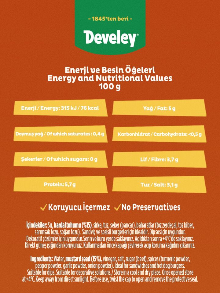 Develey Amerikan Stili Hardal 300ML x 1 Adet